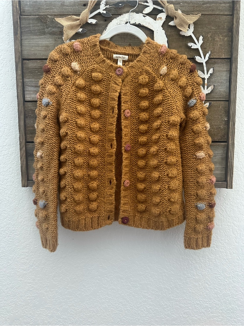 Matilda Jane Shelly‎ Pom Pom brown bubble knit cardigan sweater girls size 12